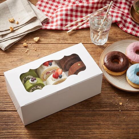 30Pcs White Cookie Boxes with Clear Window, Sturdy Loaf Cake Boxes for Roll Cakes, Desserts, Muffins, Donuts, Candies, Pastries & Baked Goods Display and Gifting,9x4x3.5 Inch in Kuwait