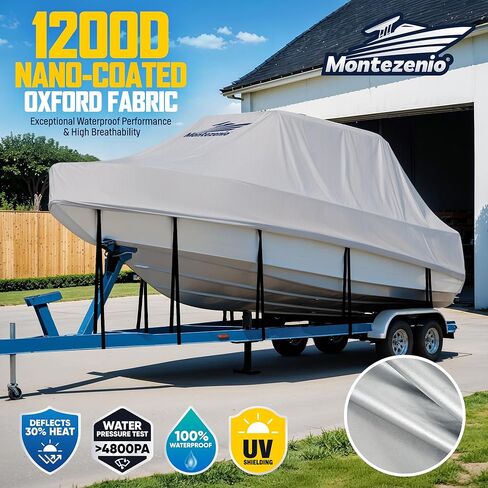 Tsukiko T-Top Boat Cover, 1200D Heavy Duty Marine Grade T Top Boat Covers Fits 22-24ft Long, Waterproof Center Console Boat Cover, Tear-Resistant Boat Storage Cover in Kuwait