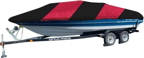 غطاء قارب قابل للقطر من MSC Premium Oxford Ployester، تصميم أنيق ثنائي اللون، يناسب هيكل V، ثلاثي الهيكل، غطاء قارب Runabout (رمادي/أزرق باسيفيك، الموديل C - الطول: 16'-18.5' عرض الشعاع: حتى 94 بوصة) in Kuwait