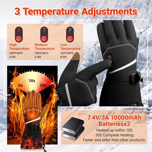 20000mAh Heated Gloves for Men & Women,7.4V Fast Heating Rechargeable Heated Gloves,3 Temperature,Water Resistant, Touch Screen, Non-Slip, Suitable for Skiing, Winter Outdoor Work, Cycling (M) in Kuwait