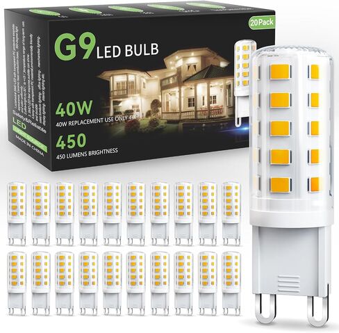 tjoy g9 لمبة led 4w، 3000k لينة بيضاء دافئة 6 حزمة، أي ما يعادل 40 واط t4 g9 استبدال الهالوجين، g 9 مصابيح الإضاءة قاعدة ثنائية الدبوس للثريا، 120 فولت 450 lm 360 زاوية شعاع للإضاءة المنزلية، غير عاكس in Kuwait
