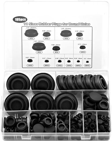 195PCS Silicone Hole Plugs Assortment Kit, Rubber Grommet Plugs with Storage Box, 11 Sizes Black Flexible Hole Covers for Wire Holes, Automotive, Furniture, Cabinet, Electrical & DIY Sealing in Kuwait