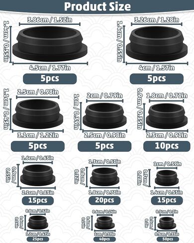 195PCS Silicone Hole Plugs Assortment Kit, Rubber Grommet Plugs with Storage Box, 11 Sizes Black Flexible Hole Covers for Wire Holes, Automotive, Furniture, Cabinet, Electrical & DIY Sealing in Kuwait
