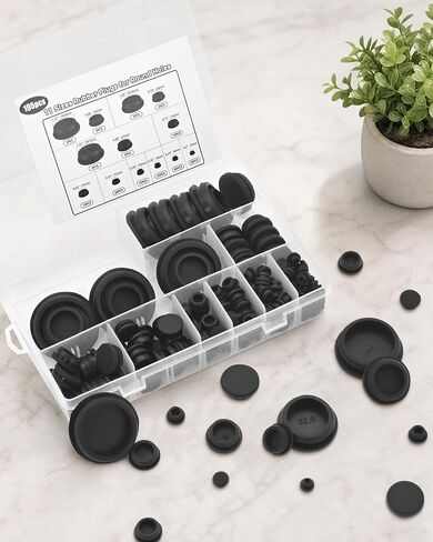 195PCS Silicone Hole Plugs Assortment Kit, Rubber Grommet Plugs with Storage Box, 11 Sizes Black Flexible Hole Covers for Wire Holes, Automotive, Furniture, Cabinet, Electrical & DIY Sealing in Kuwait