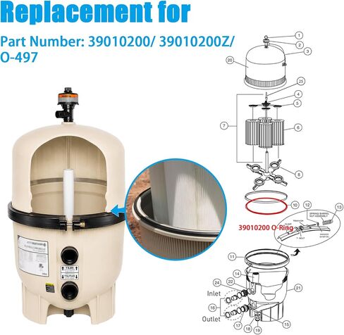 39010200 مشبك خزان حوض السباحة على شكل حرف O متوافق مع Pentair (CCP 520/420/320) Clean & Clear Plus مرشحات خزان البولي بروبيلين المقوى بالألياف الزجاجية وFNSP24/36/48/60 FNS Plus Quad D.E. المرشحات in Kuwait
