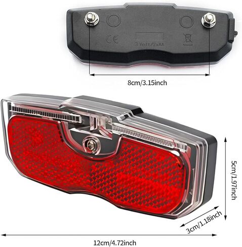 Bike Rack Tail Light Reflector for Night Riding, 80mm Screw Mounted | FRYQ Bike Tail Light for Luggage Rack (Battery NOT Included), 80mm Bolt Spacing Mounting, Taillight for Bicycle in Kuwait