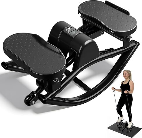 Rock Stepper من جانب إلى آخر، جهاز ستاير منخفض التأثير، خطوات جانبية للتمرين في المنزل مع أشرطة مقاومة وحصيرة غير قابلة للانزلاق - معدات تمرين لوح التوازن للشقة وغرفة المعيشة in Kuwait
