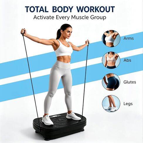 Vibration Plate Fitness Exercise Machine Vibrating Shaking Full Body Shaker Workout Vibrate Stand Shake Board Sport for Weight Loss Fat Burner with Resistance Bands for Gym Home Office Women Men in Kuwait