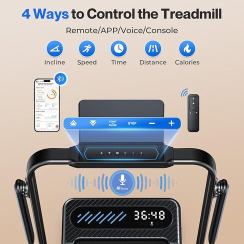 Cardirun Walking Pad with 12% Auto Incline, Foldable Under Desk Treadmill with Handle Bar, 3.5HP Brushless Motor, 375 lbs Capacity, Portable Treadmills for Home Office, APP & Remote Control in Kuwait