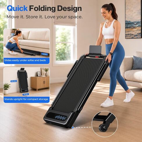 Cardirun Walking Pad with 12% Auto Incline, Foldable Under Desk Treadmill with Handle Bar, 3.5HP Brushless Motor, 375 lbs Capacity, Portable Treadmills for Home Office, APP & Remote Control in Kuwait
