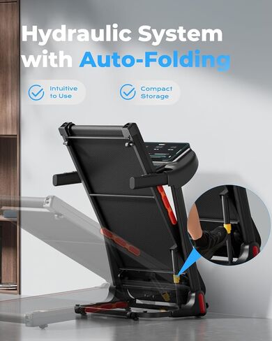 Renestar Treadmill for Home, Foldable Treadmills with 0%-15% Auto Incline, 3.0HP Brushless, 300 LBS Capacity, LED Display, Pulse Monitor, Bluetooth Speaker in Kuwait