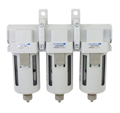 جزيئات الهواء PneumaticPlus SAFU460-N04D (10 ميكرومتر)، إزالة الزيت (0.1 ميكرومتر)، مجموعة مرشح الالتحام (0.01 ميكرومتر)، 1/2 بوصة NPT، وعاء بولي مع تصريف تلقائي in Kuwait