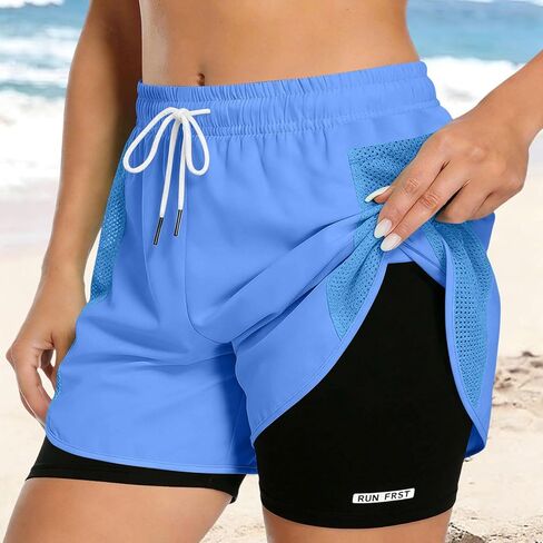 Womens Running Quick Dry High Waist 2 in 1 Shorts | Drawstring Elastic Waistband, Stretch Comfort, Quick Dry, Lightweight and Breathable, for Casual Athletic Gym Yoga Workout in Saudi Arabia