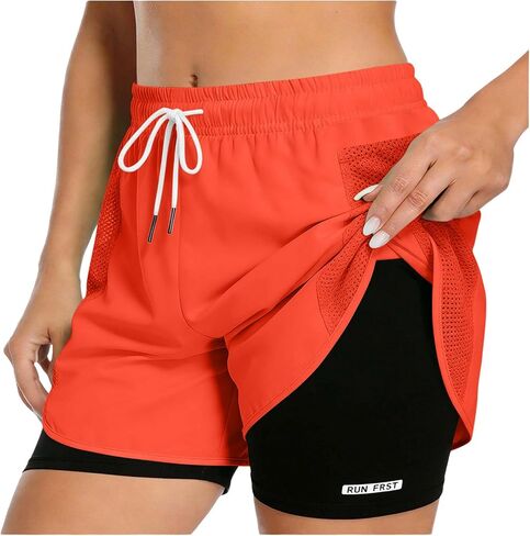 Womens Running Quick Dry High Waist 2 in 1 Shorts | Drawstring Elastic Waistband, Stretch Comfort, Quick Dry, Lightweight and Breathable, for Casual Athletic Gym Yoga Workout in Saudi Arabia