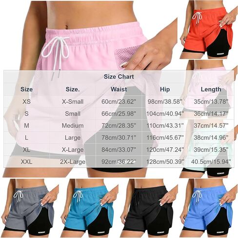 Womens Running Quick Dry High Waist 2 in 1 Shorts | Drawstring Elastic Waistband, Stretch Comfort, Quick Dry, Lightweight and Breathable, for Casual Athletic Gym Yoga Workout in Saudi Arabia