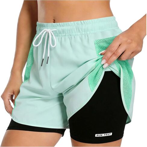 Womens Running Quick Dry High Waist 2 in 1 Shorts | Drawstring Elastic Waistband, Stretch Comfort, Quick Dry, Lightweight and Breathable, for Casual Athletic Gym Yoga Workout in Saudi Arabia