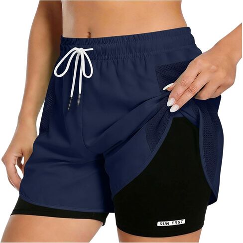 Womens Running Quick Dry High Waist 2 in 1 Shorts | Drawstring Elastic Waistband, Stretch Comfort, Quick Dry, Lightweight and Breathable, for Casual Athletic Gym Yoga Workout in Saudi Arabia