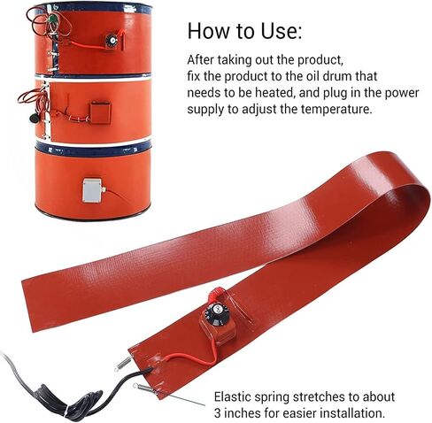 Adjustable Metal Drum Heater for 5.5/44/50 Gallon Buckets, 30℃~150℃ Thermostat, High Efficiency Silicone Keg Heating Band, 860×200mm, Ideal for Quick Heating in Kuwait