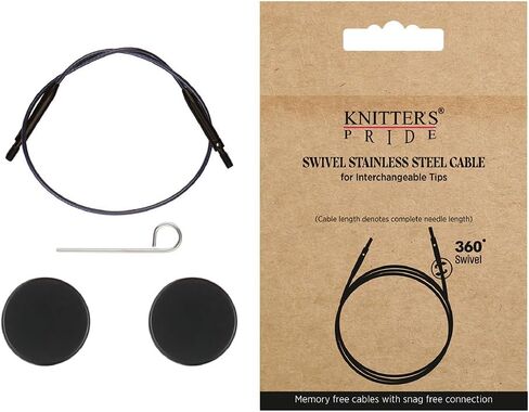 Knitter’s Pride Black Nylon Coated Stainless Steel Swivel Cables – 8"" in Kuwait