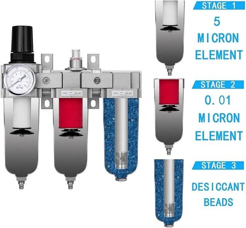 1/2 NPT Industrial Grade 3 Stage Air Drying System - Particulate Filter, Coalescing Filter, Desiccant Dryer & Air Regulator in Saudi Arabia