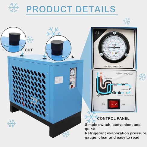 88CFM Refrigerated Air Dryer for Air Compressor Compressed Air Systems Air Dryer Refrigerated Type 110V 1100W for 20HP Air Compressor in Saudi Arabia