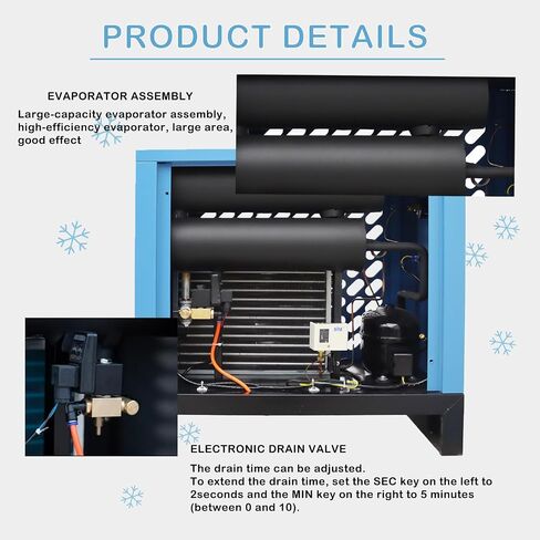 88CFM Refrigerated Air Dryer for Air Compressor Compressed Air Systems Air Dryer Refrigerated Type 110V 1100W for 20HP Air Compressor in Saudi Arabia