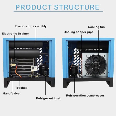 88CFM Refrigerated Air Dryer for Air Compressor Compressed Air Systems Air Dryer Refrigerated Type 110V 1100W for 20HP Air Compressor in Saudi Arabia
