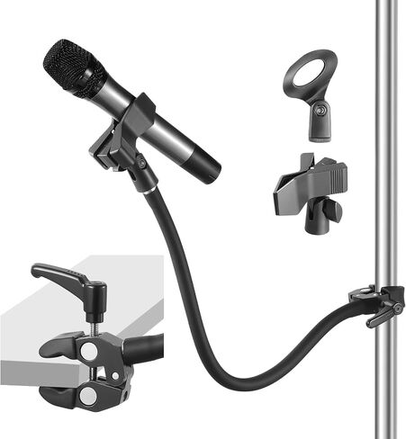 Gooseneck Microphone Stand, Flexible Microphone Holder with 2 Universal Mic Clip, Mic Stand Desk with 3/8" to 5/8" Adapter for Music Stand Tripod & Desktop, Podcast, Live Streaming, Recording Studio in Saudi Arabia