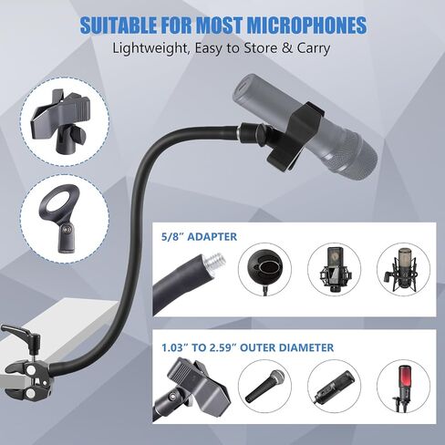 Gooseneck Microphone Stand, Flexible Microphone Holder with 2 Universal Mic Clip, Mic Stand Desk with 3/8" to 5/8" Adapter for Music Stand Tripod & Desktop, Podcast, Live Streaming, Recording Studio in Saudi Arabia