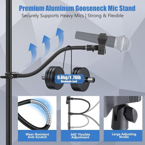 Gooseneck Microphone Stand, Flexible Microphone Holder with 2 Universal Mic Clip, Mic Stand Desk with 3/8" to 5/8" Adapter for Music Stand Tripod & Desktop, Podcast, Live Streaming, Recording Studio in Saudi Arabia