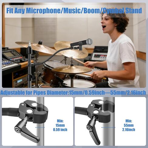 Gooseneck Microphone Stand, Flexible Microphone Holder with 2 Universal Mic Clip, Mic Stand Desk with 3/8" to 5/8" Adapter for Music Stand Tripod & Desktop, Podcast, Live Streaming, Recording Studio in Saudi Arabia