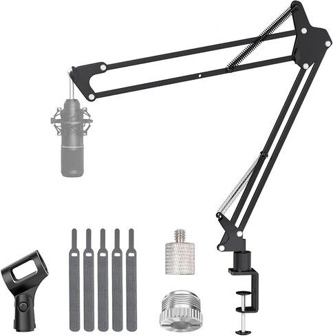 Heavy Duty Mic Boom Arm Stand, Adjustable Suspension Scissor Arm for Microphone & Webcam, Desk Mount with Cable Management, 1/4" Adapter & 3/8" to 5/8" Adapter, for Streaming Gaming Recording in Saudi Arabia