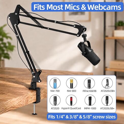 Heavy Duty Mic Boom Arm Stand, Adjustable Suspension Scissor Arm for Microphone & Webcam, Desk Mount with Cable Management, 1/4" Adapter & 3/8" to 5/8" Adapter, for Streaming Gaming Recording in Saudi Arabia
