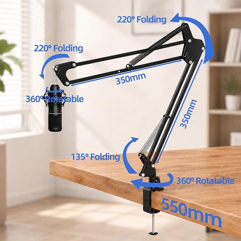 Heavy Duty Mic Boom Arm Stand, Adjustable Suspension Scissor Arm for Microphone & Webcam, Desk Mount with Cable Management, 1/4" Adapter & 3/8" to 5/8" Adapter, for Streaming Gaming Recording in Saudi Arabia