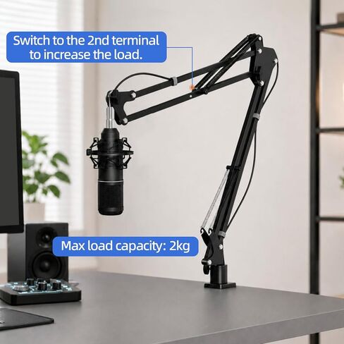Heavy Duty Mic Boom Arm Stand, Adjustable Suspension Scissor Arm for Microphone & Webcam, Desk Mount with Cable Management, 1/4" Adapter & 3/8" to 5/8" Adapter, for Streaming Gaming Recording in Saudi Arabia