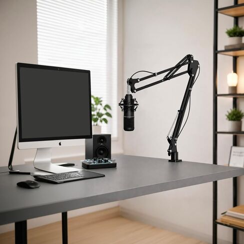 Heavy Duty Mic Boom Arm Stand, Adjustable Suspension Scissor Arm for Microphone & Webcam, Desk Mount with Cable Management, 1/4" Adapter & 3/8" to 5/8" Adapter, for Streaming Gaming Recording in Saudi Arabia