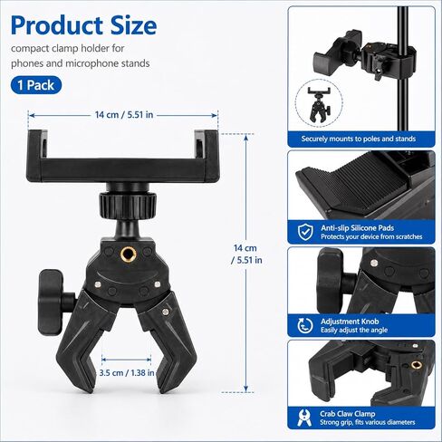 Mic Stand Phone Holder,Phone Holder For Mic Stand,Pole Clamp,Clamp Mount,Djustable Clamp On Phone For Microphone Stand For Iphone Samsung All Smartphones in Saudi Arabia