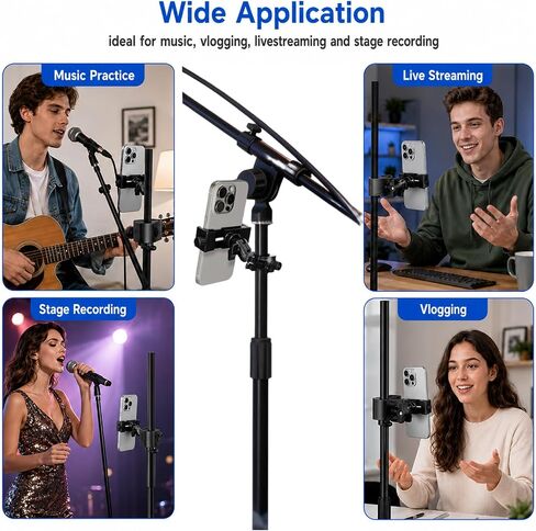 Mic Stand Phone Holder,Phone Holder For Mic Stand,Pole Clamp,Clamp Mount,Djustable Clamp On Phone For Microphone Stand For Iphone Samsung All Smartphones in Saudi Arabia