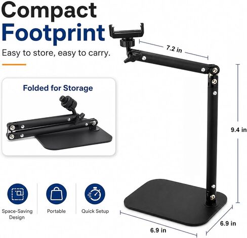 Desktop Microphone Stand with Weighted Steel Base, Adjustable Studio Mic Stand and Mic Arm for Desk, No-Clamp Tabletop Stand with 3/8", 5/8", 1/4" Adapters and Phone Holder in Saudi Arabia