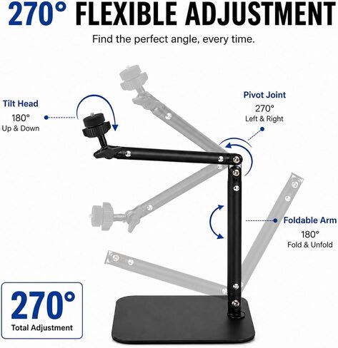 Desktop Microphone Stand with Weighted Steel Base, Adjustable Studio Mic Stand and Mic Arm for Desk, No-Clamp Tabletop Stand with 3/8", 5/8", 1/4" Adapters and Phone Holder in Saudi Arabia