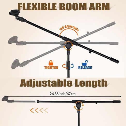 Tellegloww 2 Pcs Microphone Stand Tripod Boom Arm Podium Studio Mic Stand Adjustable Height 75 Inches, Microphone Arm to 27 Inches Comes with 3/8 Inch and 5/8 Inch Mount Adapters in Saudi Arabia