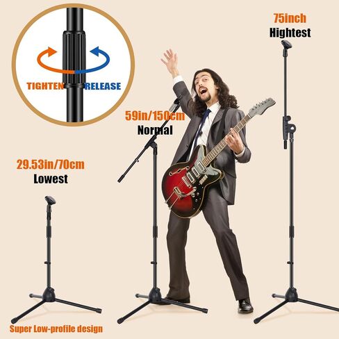 Tellegloww 2 Pcs Microphone Stand Tripod Boom Arm Podium Studio Mic Stand Adjustable Height 75 Inches, Microphone Arm to 27 Inches Comes with 3/8 Inch and 5/8 Inch Mount Adapters in Saudi Arabia