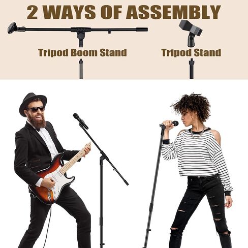 Tellegloww 2 Pcs Microphone Stand Tripod Boom Arm Podium Studio Mic Stand Adjustable Height 75 Inches, Microphone Arm to 27 Inches Comes with 3/8 Inch and 5/8 Inch Mount Adapters in Saudi Arabia
