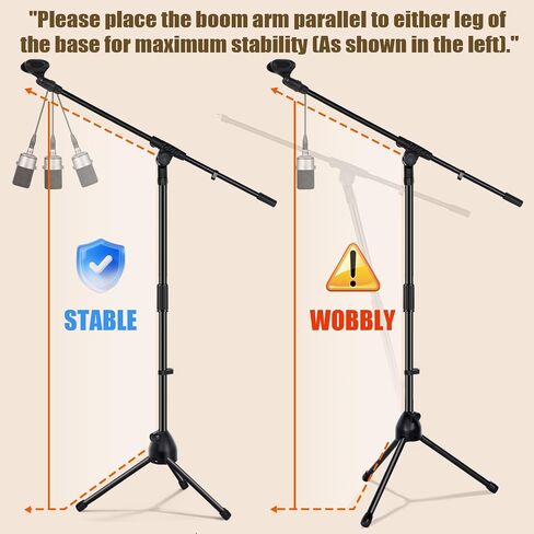 Tellegloww 2 Pcs Microphone Stand Tripod Boom Arm Podium Studio Mic Stand Adjustable Height 75 Inches, Microphone Arm to 27 Inches Comes with 3/8 Inch and 5/8 Inch Mount Adapters in Saudi Arabia