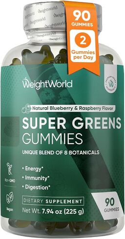 Greens Greens Super Greens للبالغين - 90 Superfood Gummies (45 يومًا من الإمداد) - Supergreens للطاقة والمناعة والهضم - نكهة التوت الطبيعية والتوت - نباتي وخالي من الغلوتين وغير المعدلة وراثيًا in Kuwait