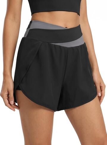 Womens 2 in 1 Running Shorts Color Block Double Layer Athletic Yoga Workout Shorts with Built-in Liner in Saudi Arabia