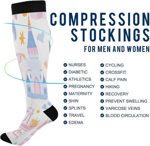YETTASBIN Castle and Princess Compression Socks for Women Men, Circulation Knee High Stockings for Running Cycling Medical in Saudi Arabia