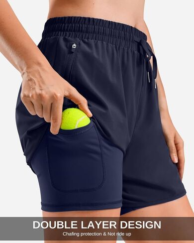 G Gradual 2 in 1 Running Shorts for Women 3"/5" High Waisted Athletic Gym Tennis Workout Shorts with Liner 2 Zipper Pockets in Saudi Arabia