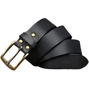 Men's Leather Belt - 3.8 cm Cowhide with Copper Buckle, Retro Design in Kuwait