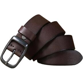 Men's Leather Belt - 3.3 cm Solid Cowhide with Brass Buckle for Jeans and Trousers in Kuwait